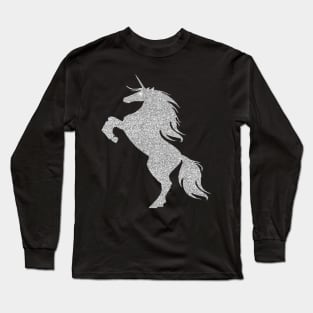 Silver Faux Glitter Magical Rearing Unicorn Long Sleeve T-Shirt